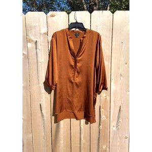 Worthington Gold Brown silky long-dress sleeve blouse Size Large